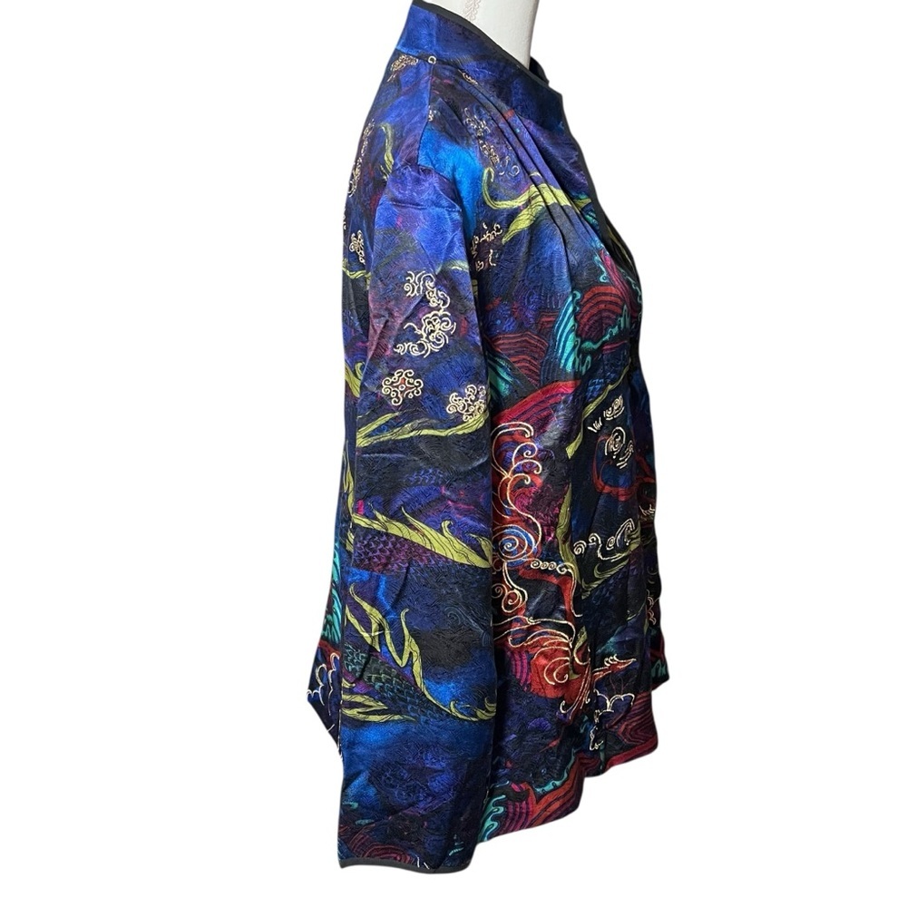Chico’s Shanghai Dream Marzipan Silk Kimono Jacket Blue Sz‎ 3 XL Jewel Tones NWT - Picture 8 of 15